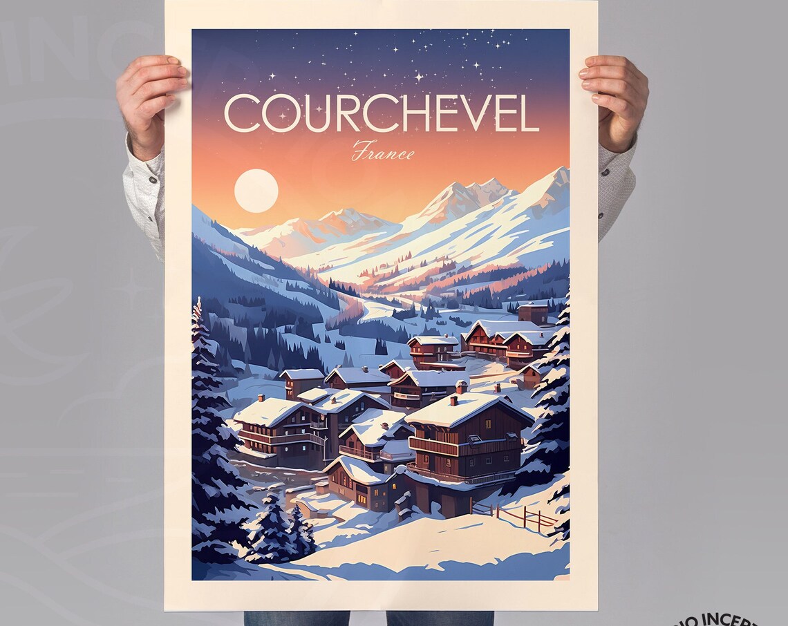 Courchevel France Ski Resort Village Snowy Alpine Peaks Travel Poster - Image 2