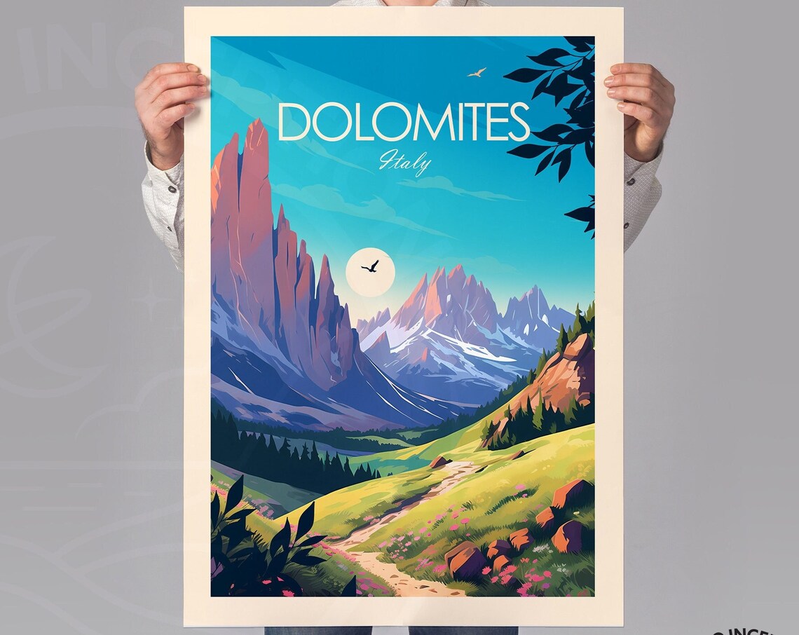Dolomites Italy Travel Poster, Alps Landscape - Image 3
