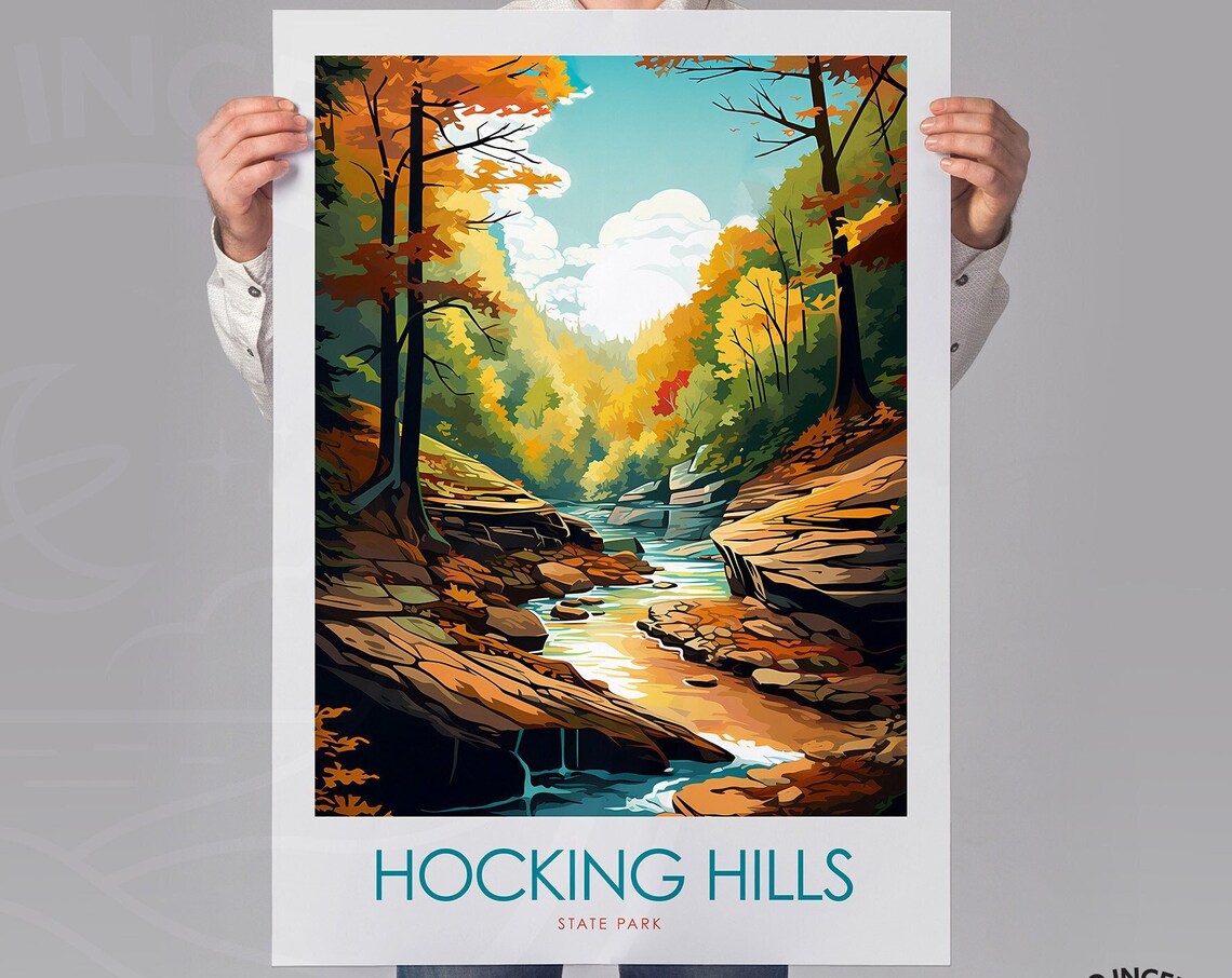 Hocking Hills State Park Autumn Gorge Waterfall Travel Poster - Image 2