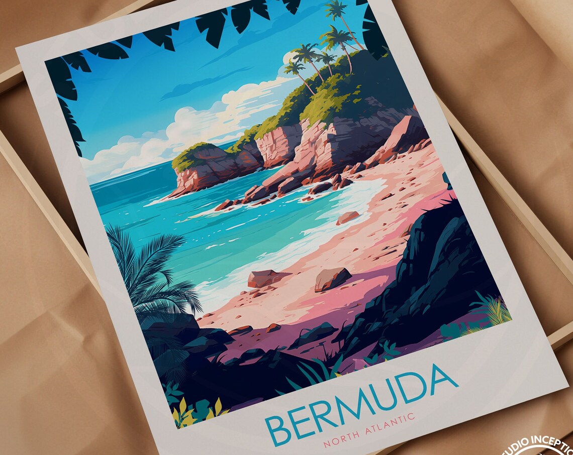 Bermuda Travel Poster, Elbow Beach Horseshoe Bay - Image 3