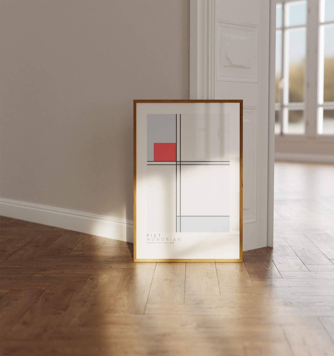 Piet Mondrian Composition With Gray And Red Artwork Abstract Home Decor Print Minimalist Wall Art Gift - Image 2