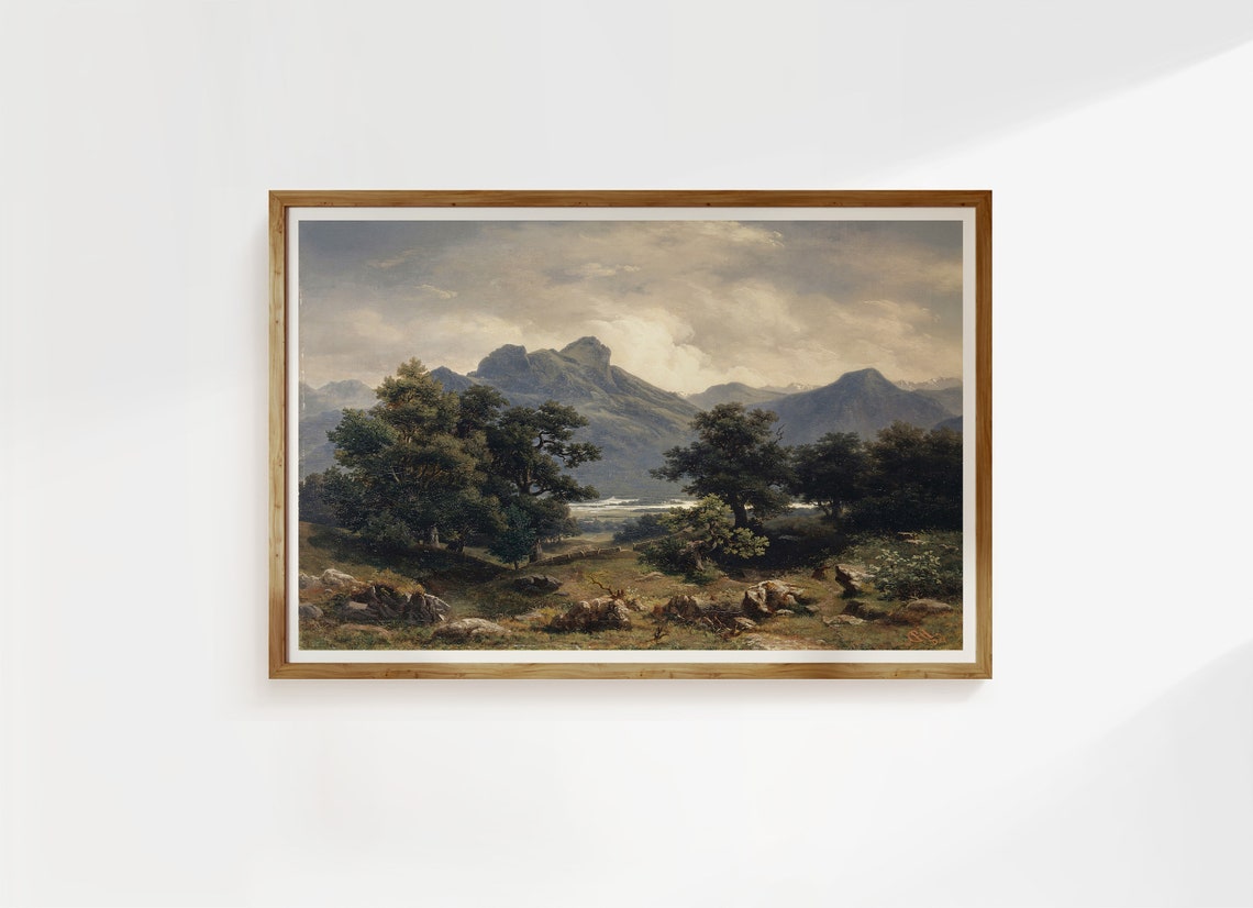 Carl Rudolph Jonas 1852 Mountain Landscape Rustic Oil Poster