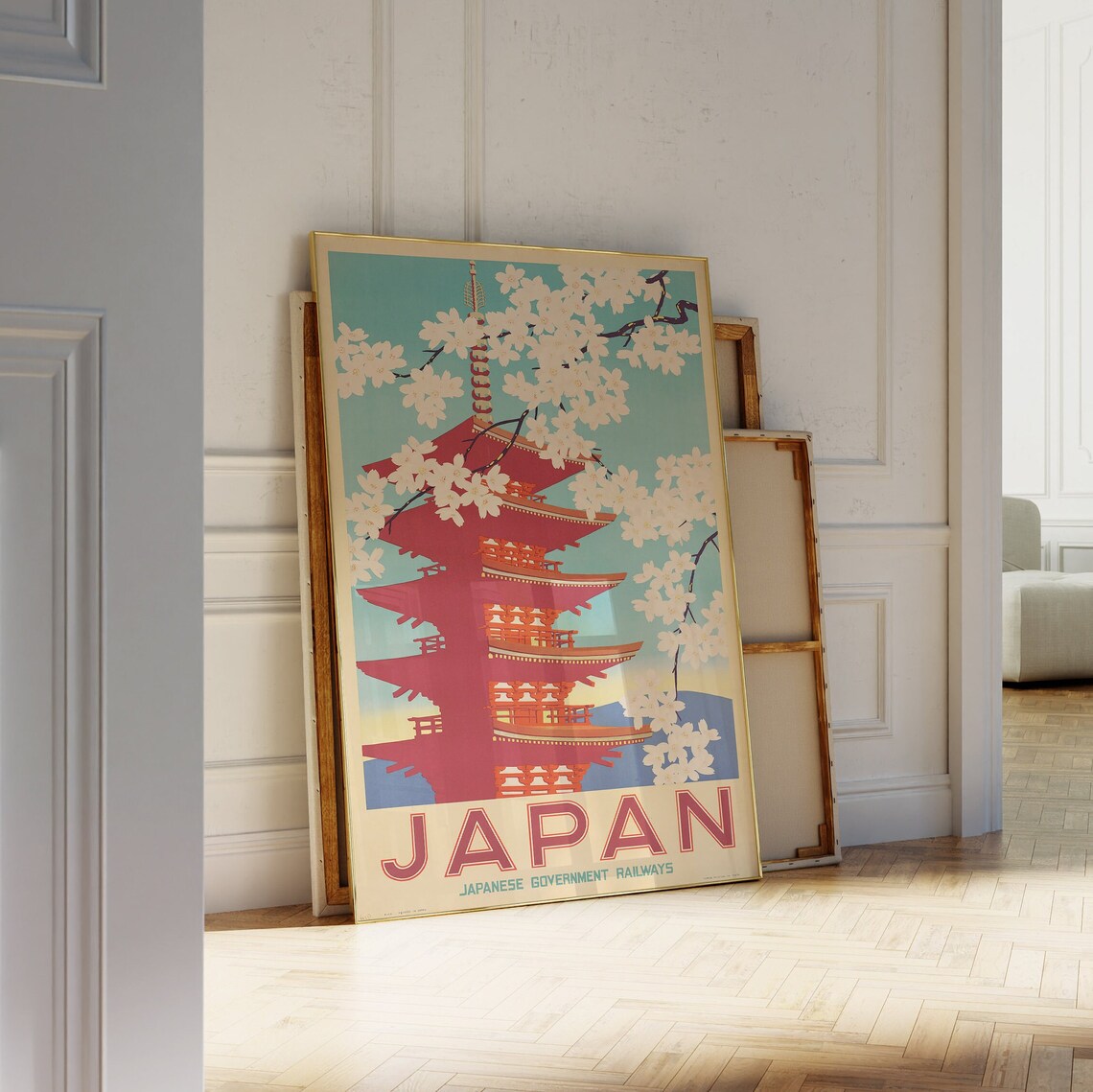 Japan Japanese Government Railways Pagoda Cherry Blossom Poster - Image 2