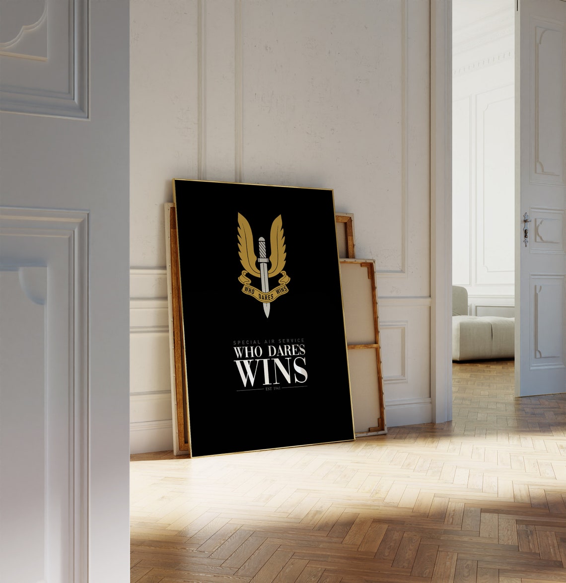 Special Air Service Who Dares Wins Winged Dagger Black Poster - Image 2