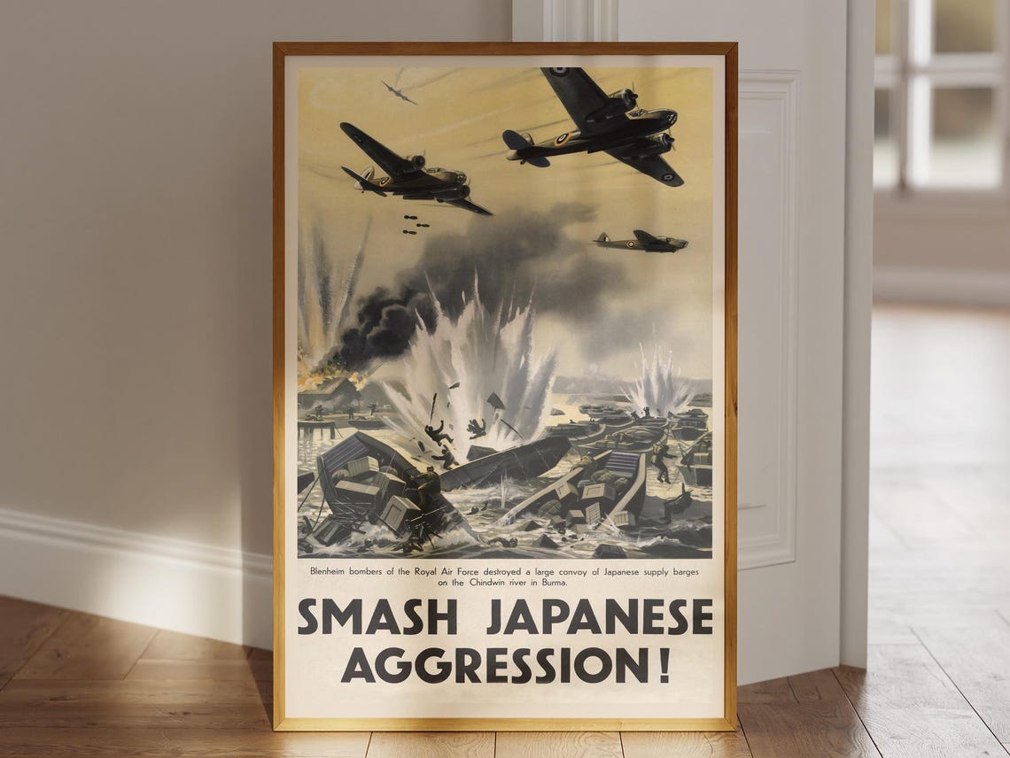 WWII Smash Japanese Aggression RAF Blenheim Bombers Burma Poster