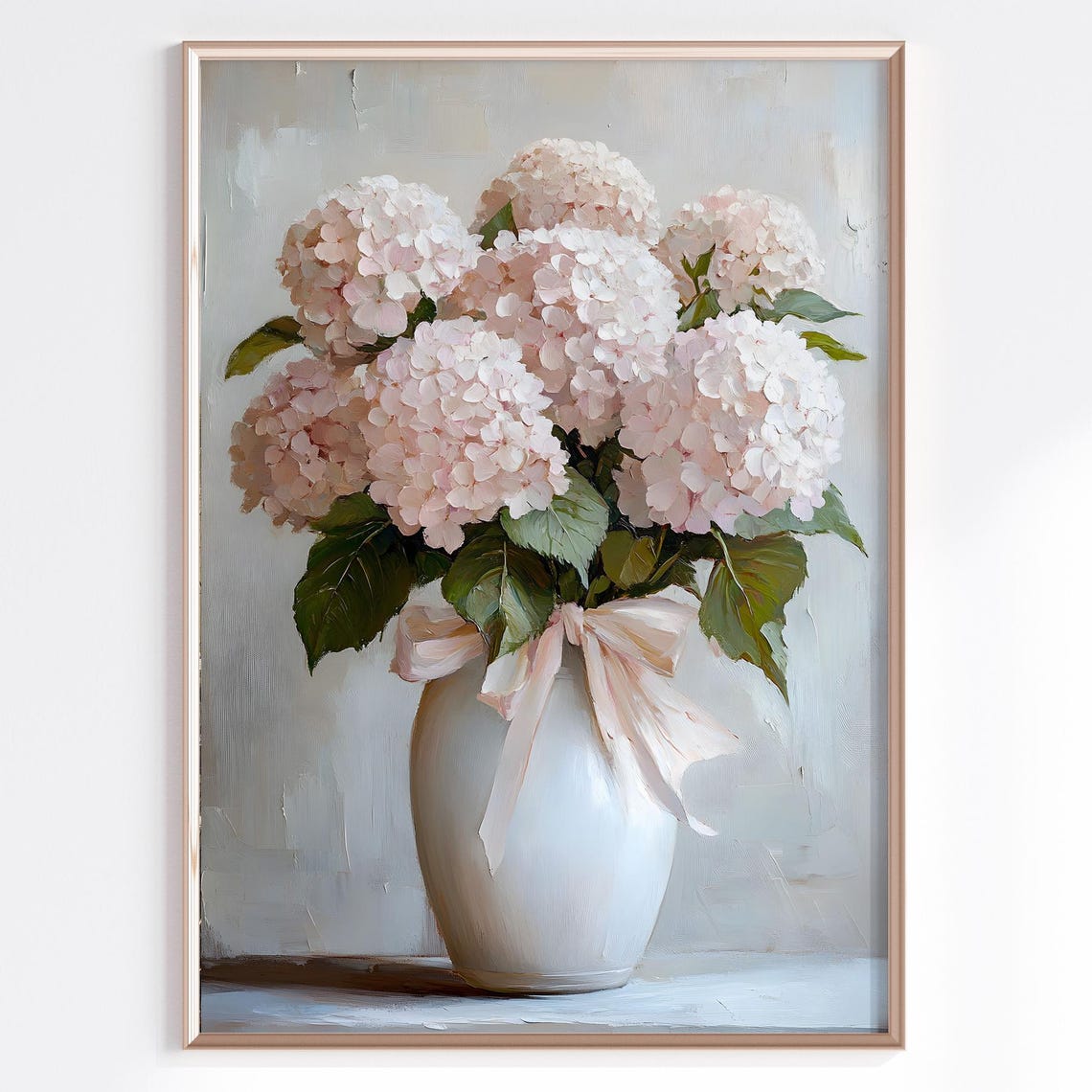 Blush Pink Hydrangeas Bouquet In White Vase Floral Painting Poster