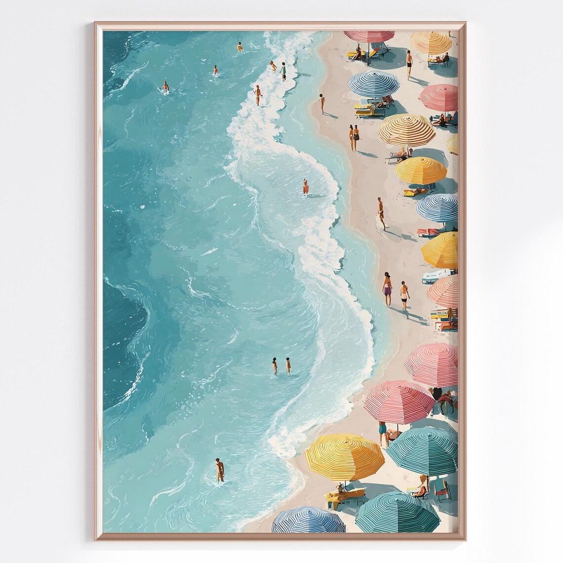 Beach Coastal Ocean Waves Travel Poster, Summer Decor