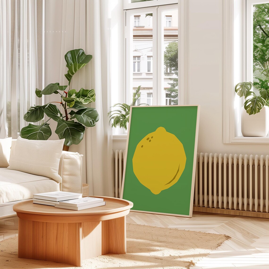 Retro Lemon Market Art Print, Abstract Yellow Fruit
