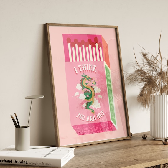 Retro Tiger Matchbox Print Pink Vintage Art Poster