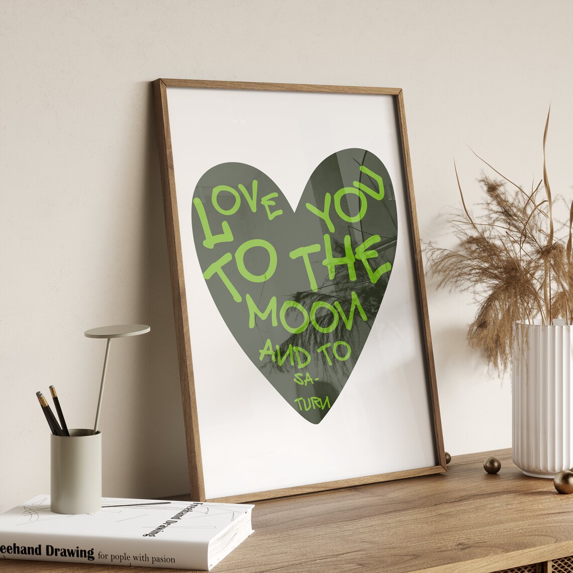 Love You to the Moon and to Saturn Black Heart Lyric Quote Poster - Image 4