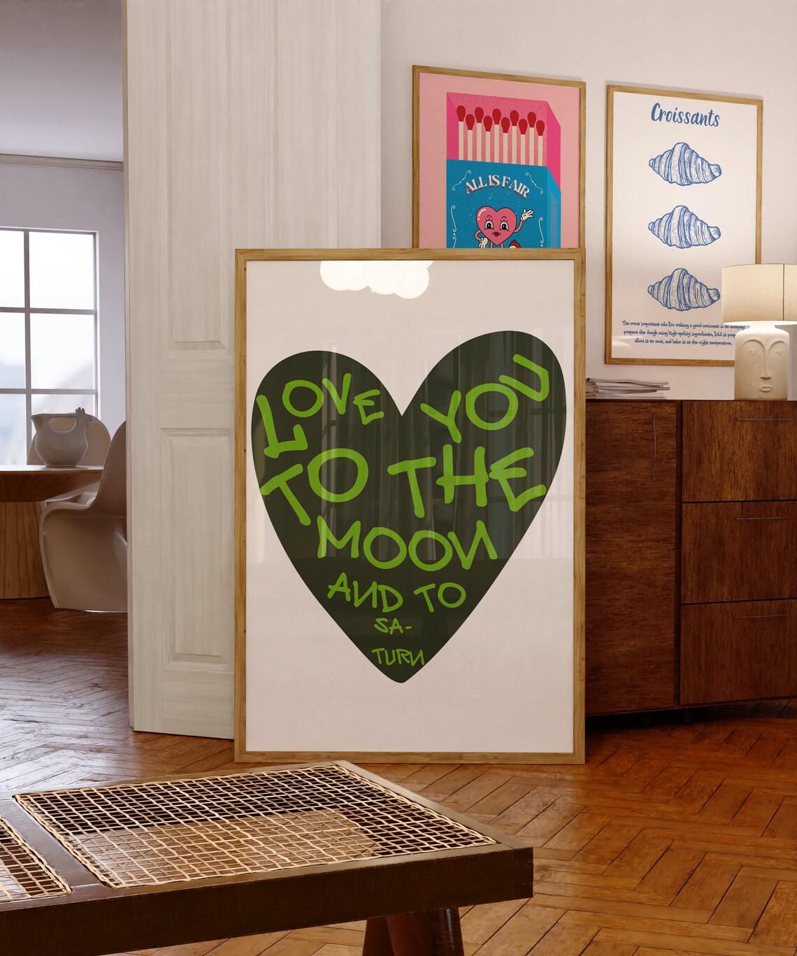 Love You to the Moon and to Saturn Black Heart Lyric Quote Poster - Image 5