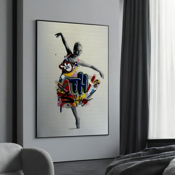 Dancing Ballerina Graffiti Dress Dynamic Street Art Pose Poster
