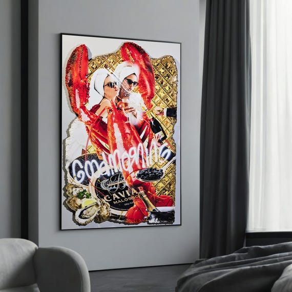 Luxury Lobster Graffiti Canvas Painting A Bold And Playful Urban Art Gift For Contemporary Lovers Modern Home Decor Enthusiasts