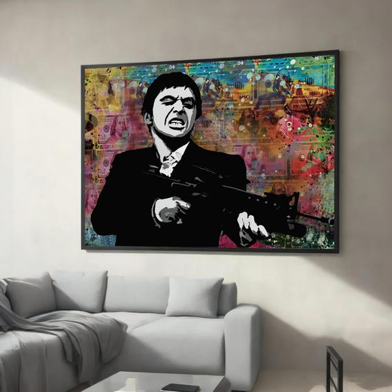 Scarface Graffiti Canvas Painting Iconic Movie Art With Bold Street Style For Contemporary Home Or Office Decoration