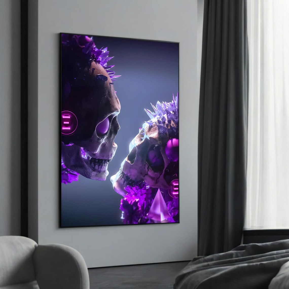 Crystal Skull Connection Neon Violet Purple Surreal Abstract Poster