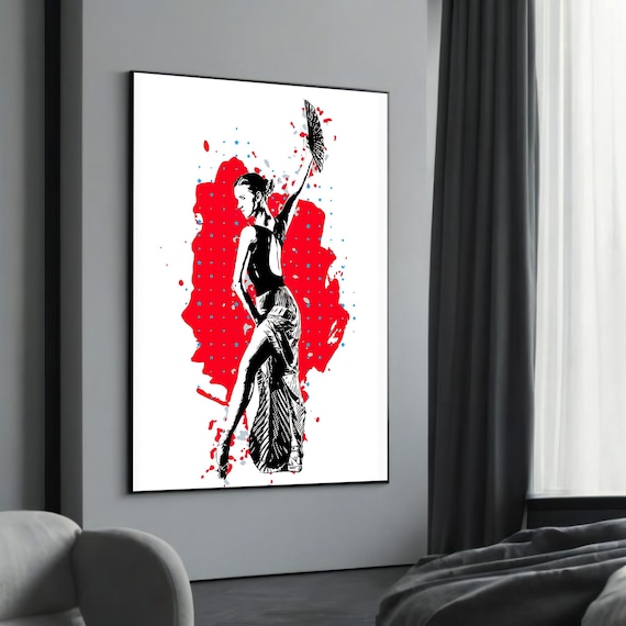 Modern Flamenco Dancer Pop Art Red Fan Bold Graphic Dance Poster