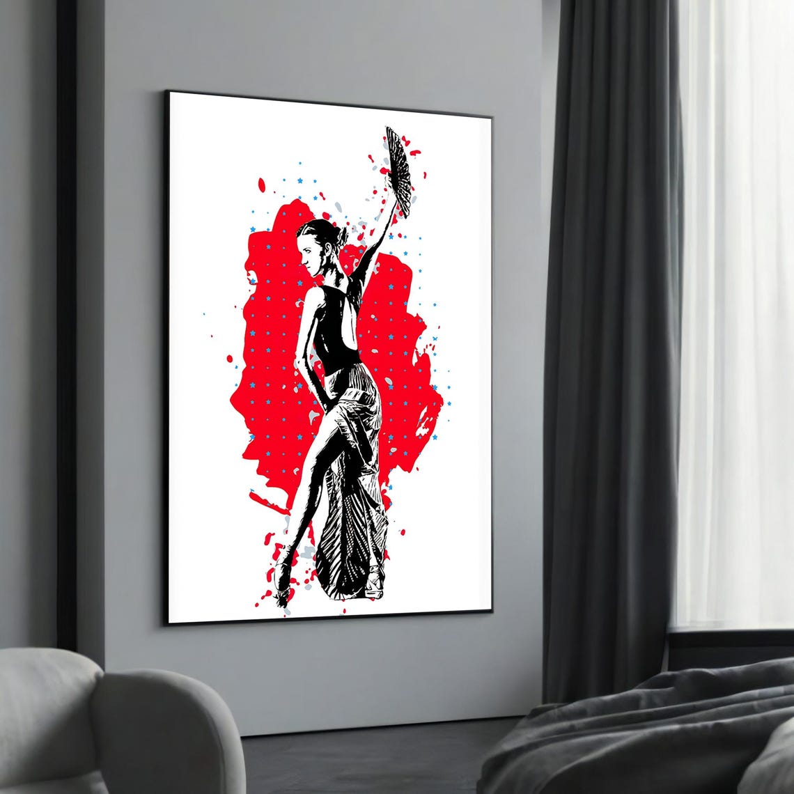 Modern Flamenco Dancer Pop Art Red Fan Bold Graphic Dance Poster