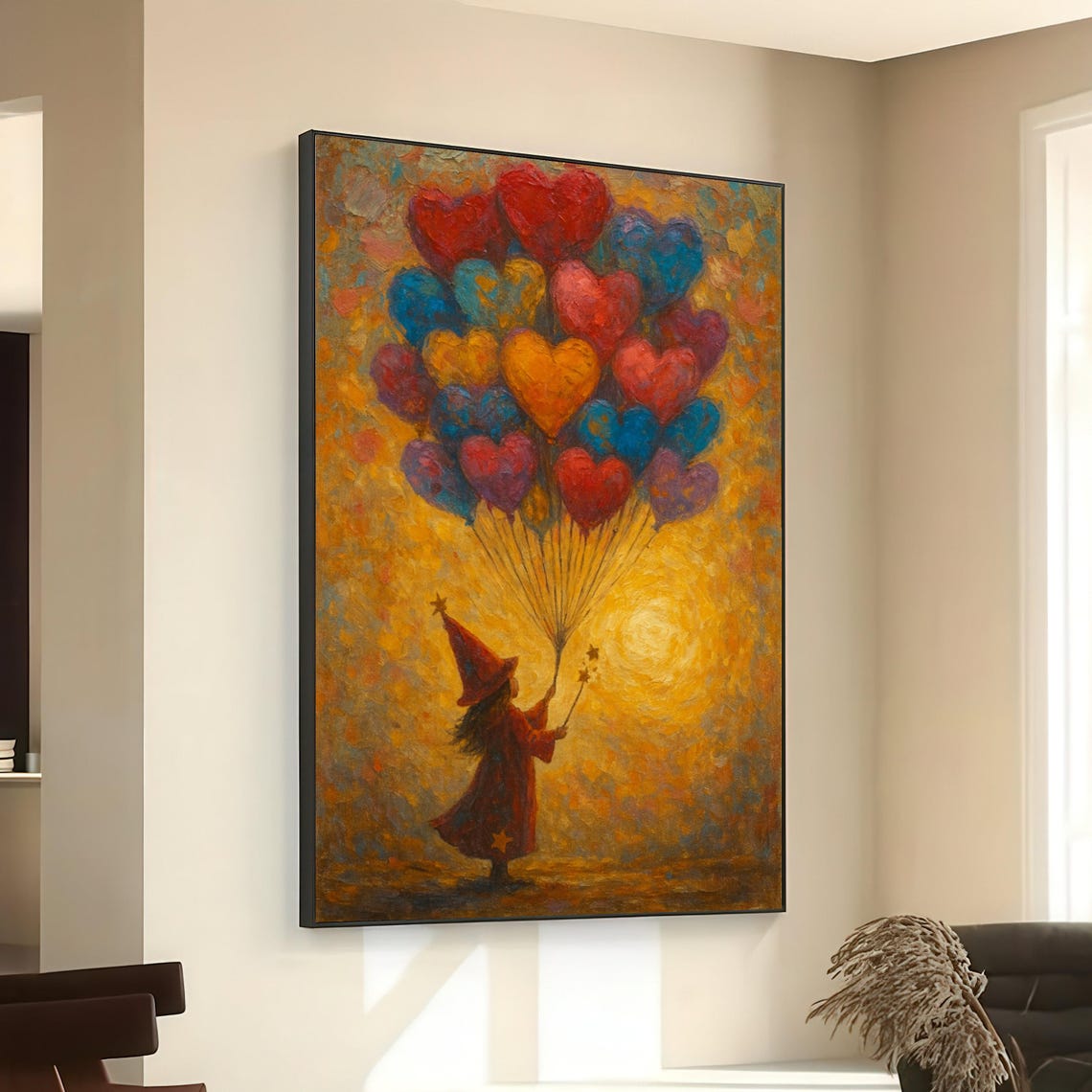 Magical Girl Heart Balloons Wizard Red Hat Whimsical Fantasy Poster