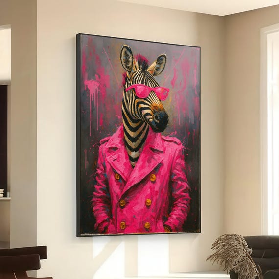 Cool Zebra Portrait, Funky Animal Pop Art Print
