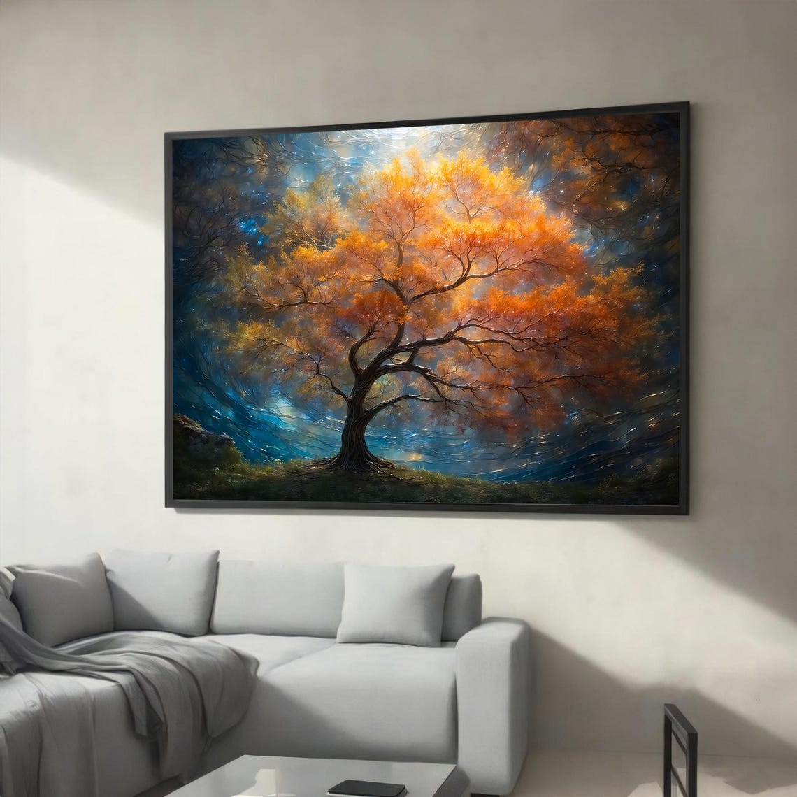 Golden Autumn Tree Cosmic Blue Dreamy Starry Night Sky Poster