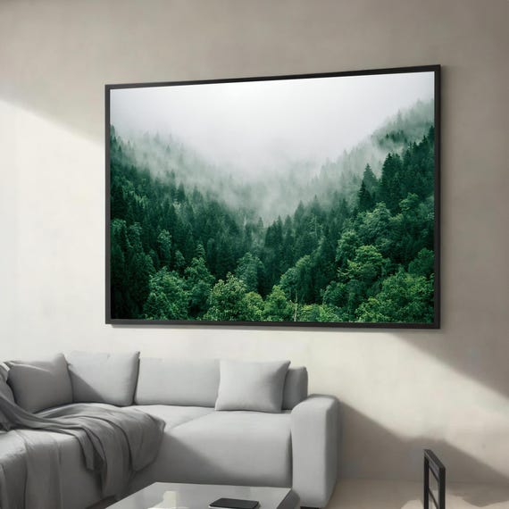 Misty Green Forest Landscape Tranquil Natureinspired Canvas Painting And A For Nature Lovers Home Decor Enthusiasts