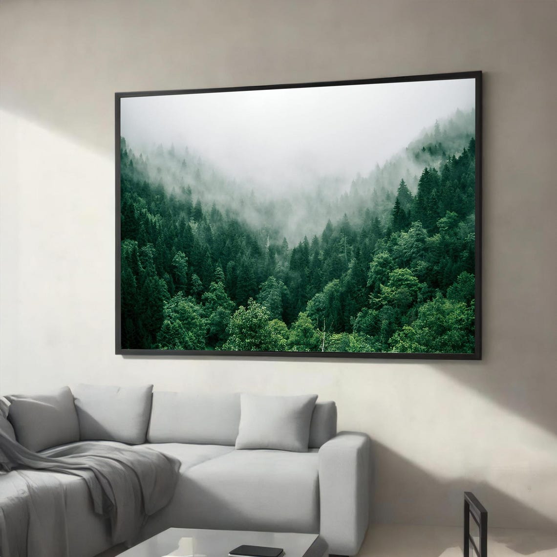 Misty Green Pine Forest Blanketed in Soft White Fog Nature Poster