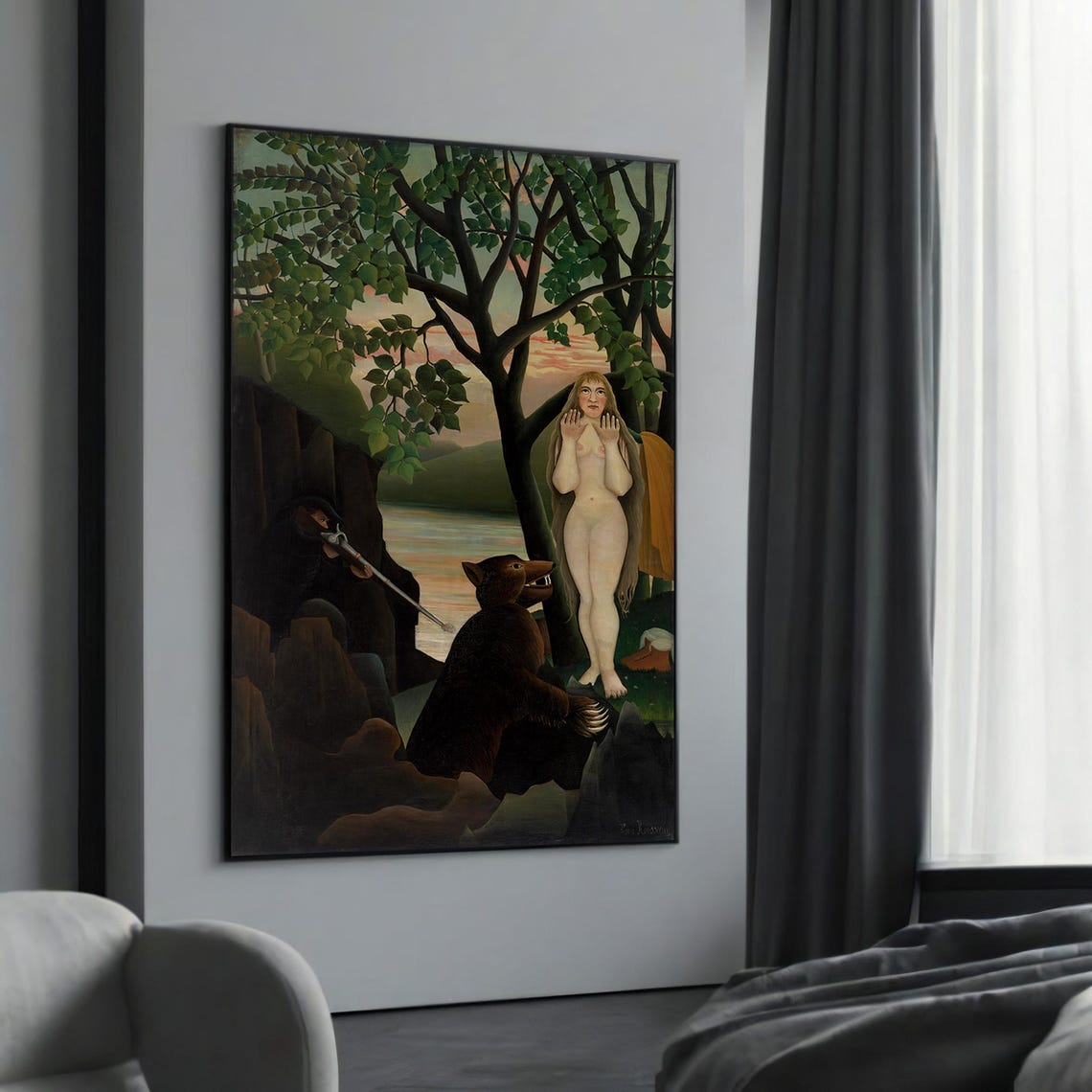 Henri Rousseau Woman With Bear In Mystical Jungle Scene Poster