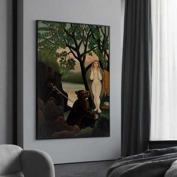 Henri Rousseau The Encounter Canvas Painting A Mystical Jungle Scene With Exotic Animals As Unique Art Gift