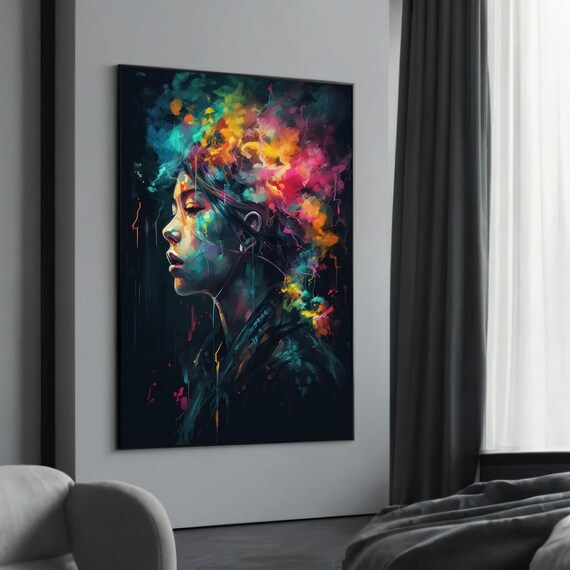 Vibrant Neon Paint Splash Woman Colorful Abstract Art Poster