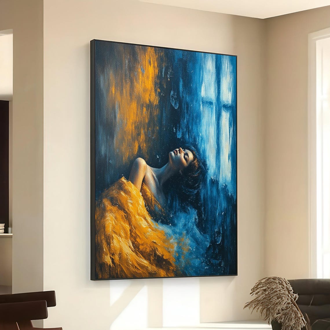 Dreamy Woman Portrait Blue Orange Abstract Expressionism Poster