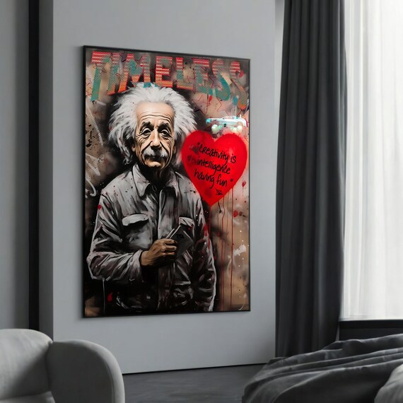 Timeless Albert Einstein Creativity Heart Balloon Street Art Poster