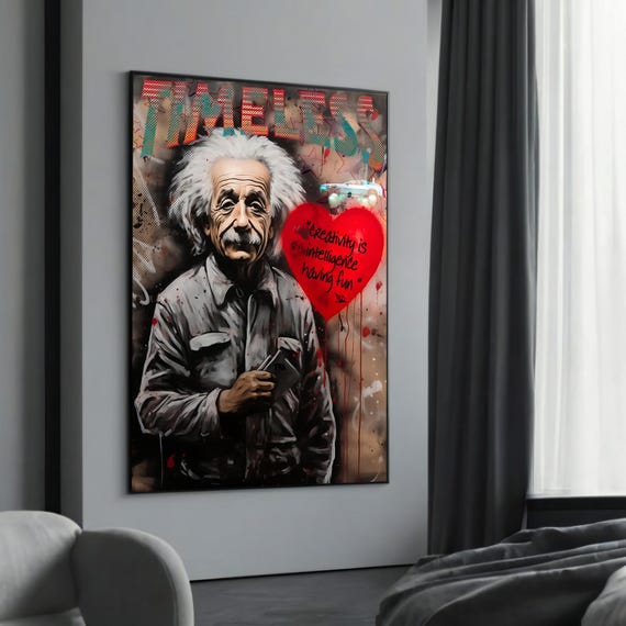 Timeless Einstein Graffiti Canvas Painting Bold Urban Art Tribute To Creativity And Genius For Science Lovers