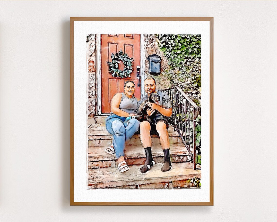 Smiling Man with Golden Dog on the Sandy Beach Watercolor Pet Poster - Image 3