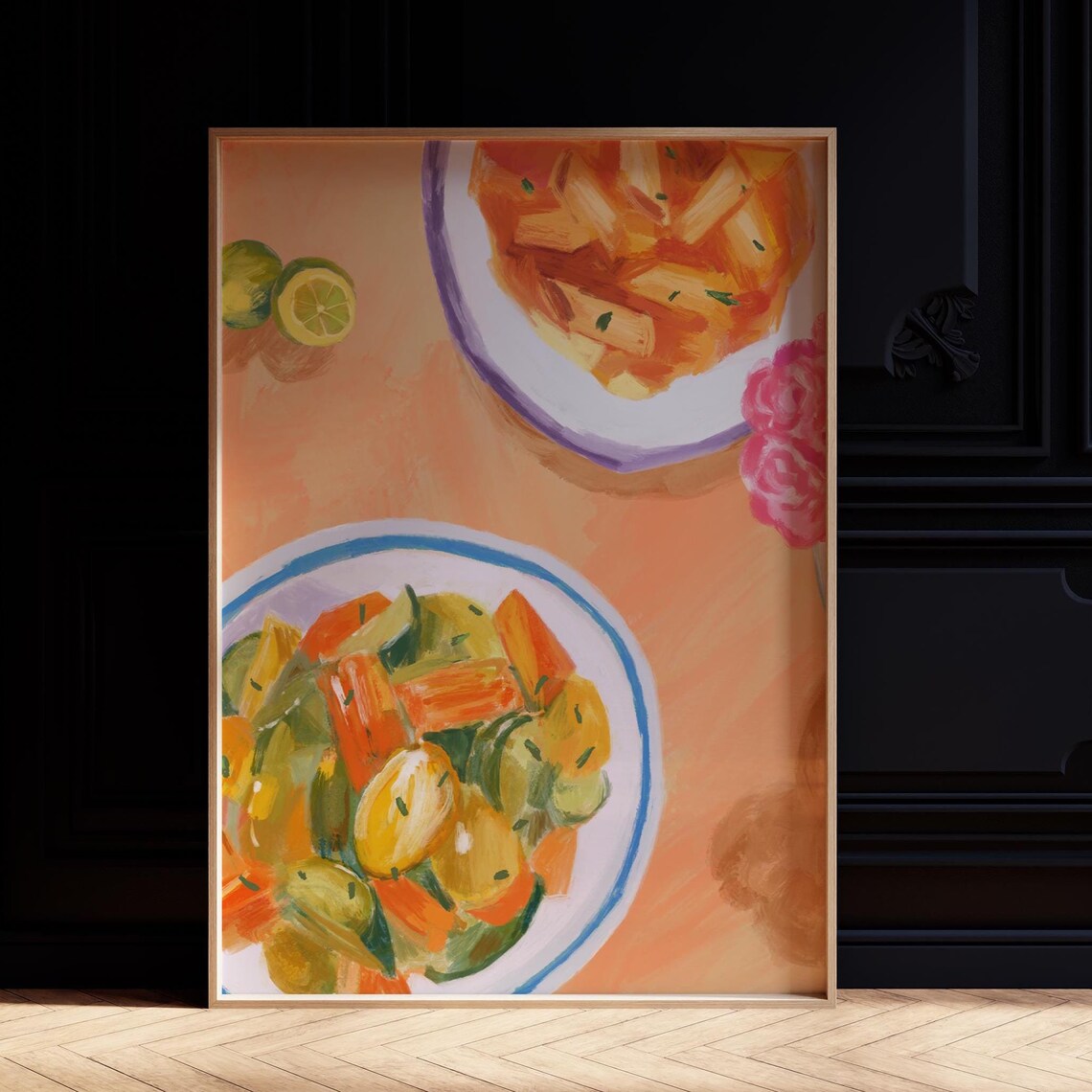 Pasta Bowls Top Down Kitchen Painting Roasted Vegetables Art Poster - Image 2