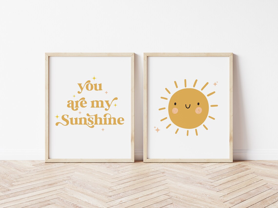 Boho Smiley Sun Cute Nursery Wall Art Mustard Yellow Kids Room Print - Image 2
