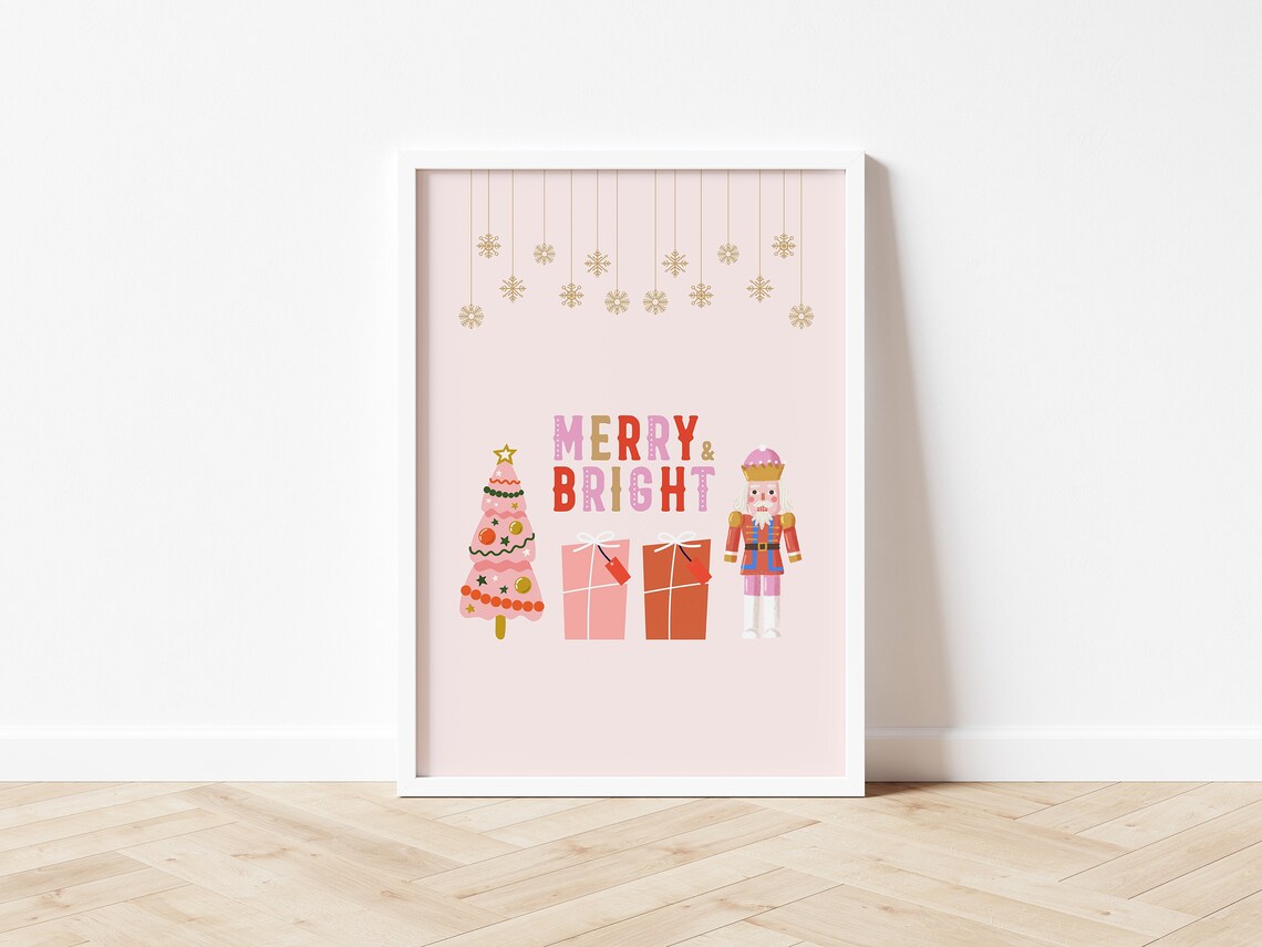 Pink Nutcracker Christmas Retro Holiday Art Print - Image 4