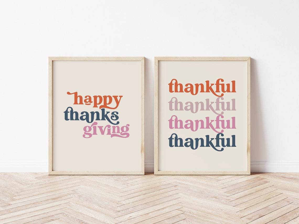 Happy Thanksgiving Retro Typography Print Multicolor Holiday Wall Art - Image 3