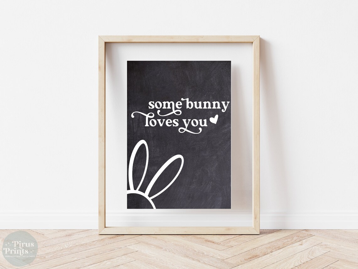 Some Bunny Loves You Chalkboard Bunny Ears Kids Valentines Poster - Image 3