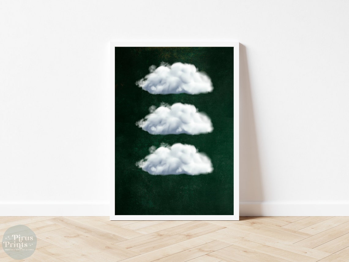 Cloud Wall Art Emerald Green Maximalist Decor Abstract Art Print Puffy Clouds Print Dark Academia Decor - Image 4