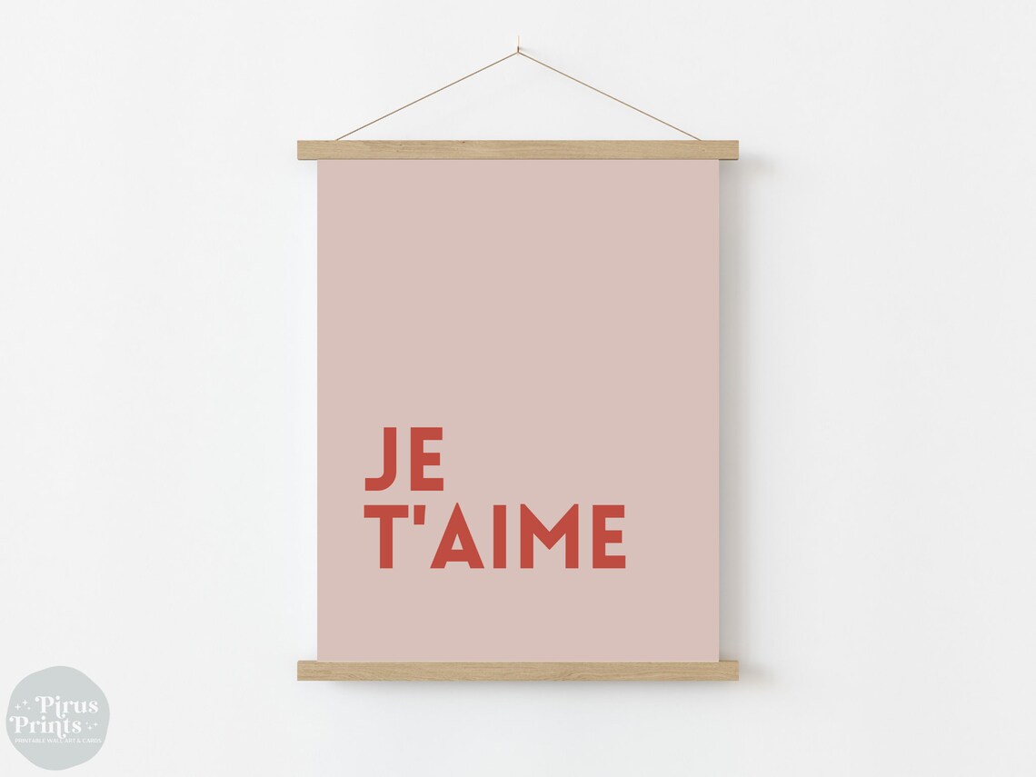 Je T Aime Red Typography Dusty Pink Minimalist French Love Print
