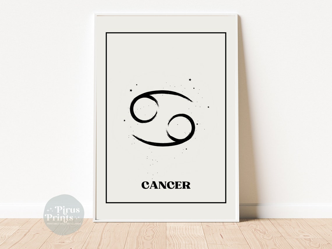 Crab Cancer Zodiac Sign Minimal Black White Starry Wall Art Gift - Image 5