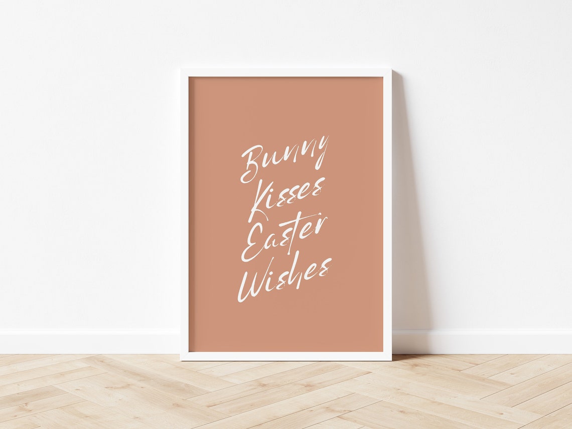 Bunny Kisses Easter Wishes Script Print Terracotta Minimal Wall Art - Image 4