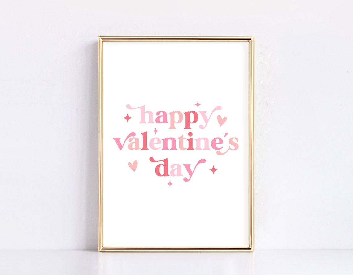 Happy Valentines Day Pink Retro Typography Hearts Sparkles Poster - Image 2