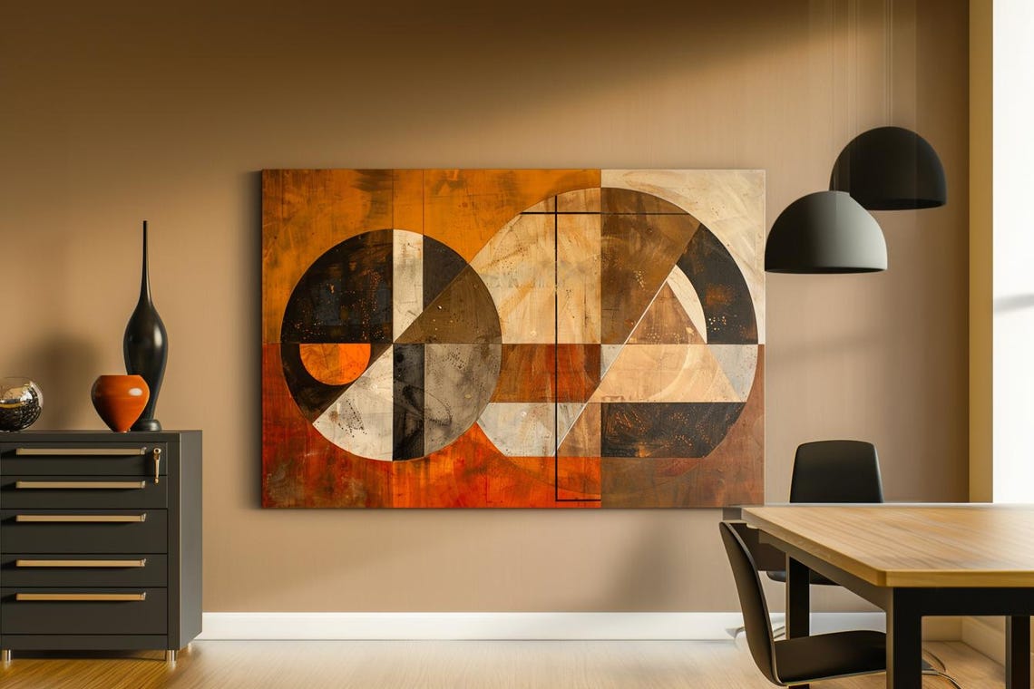 Burnt Orange Geometric Circles Mid Century Modern Abstract Poster