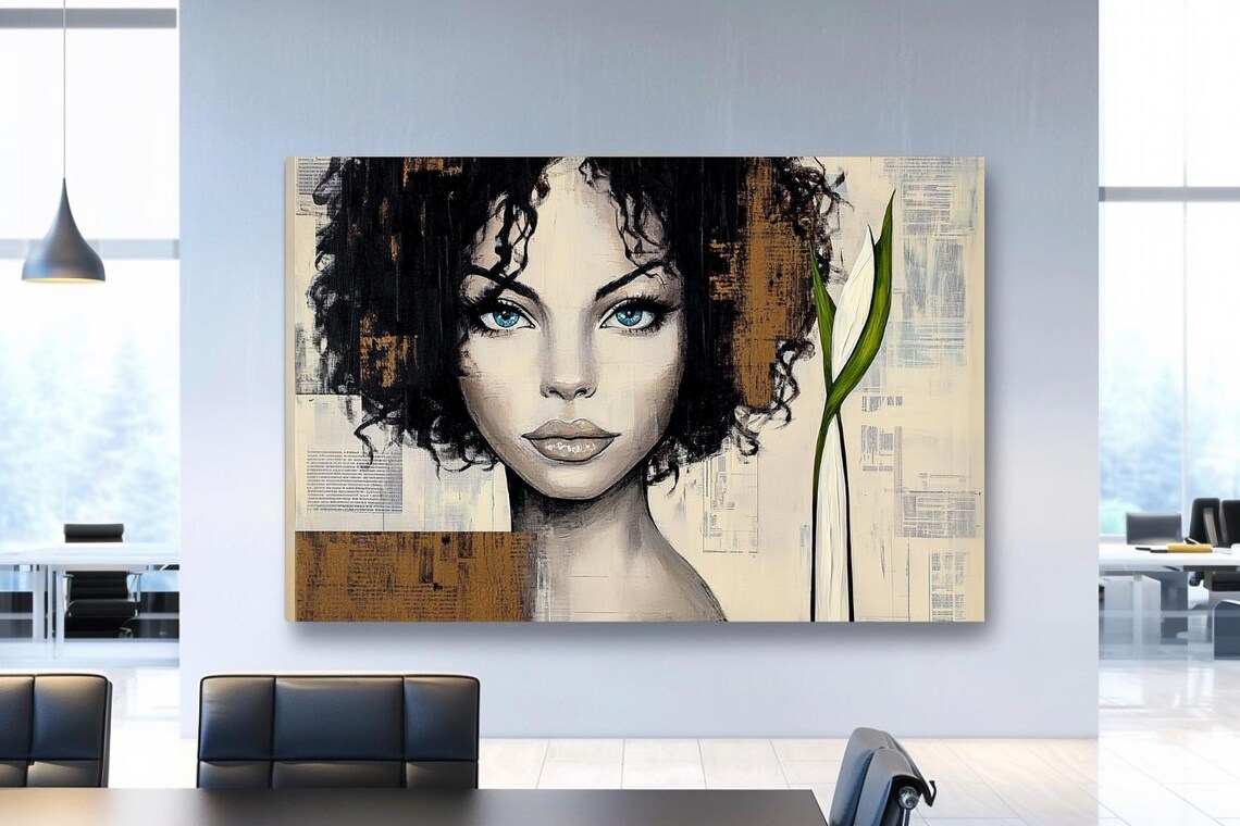 Look At Me Blue Eyed Curly Haired Woman Collage Portrait Poster