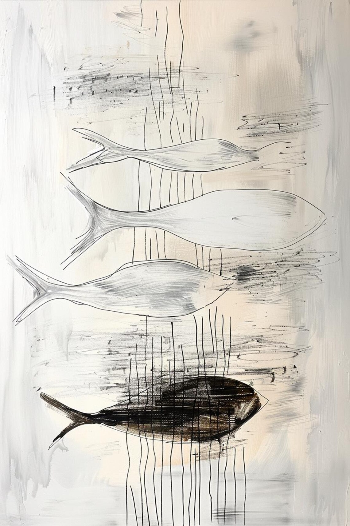 The Vastness Of Being Four Fish Ink Sketch Minimalist Art Poster - Image 2