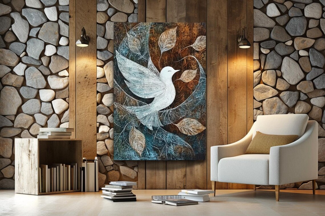 White Dove Among Autumn Leaves Symbol Of Hope Decorative Poster - Image 2