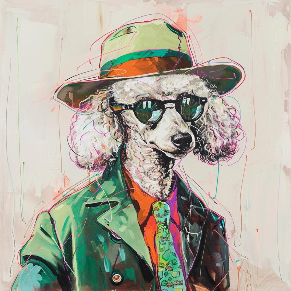 Dapper Poodle in Green Suit Hat and Sunglasses Funny Dog Poster - Image 2