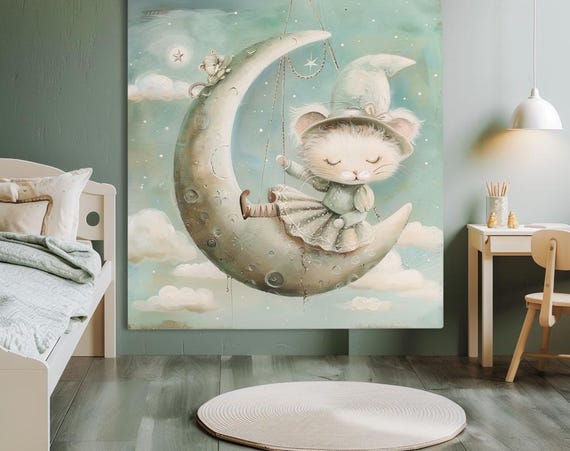 Painting Moon Swings Abstract Stretched Painting Wall Art Print Contemporary Artwork For Home Decor