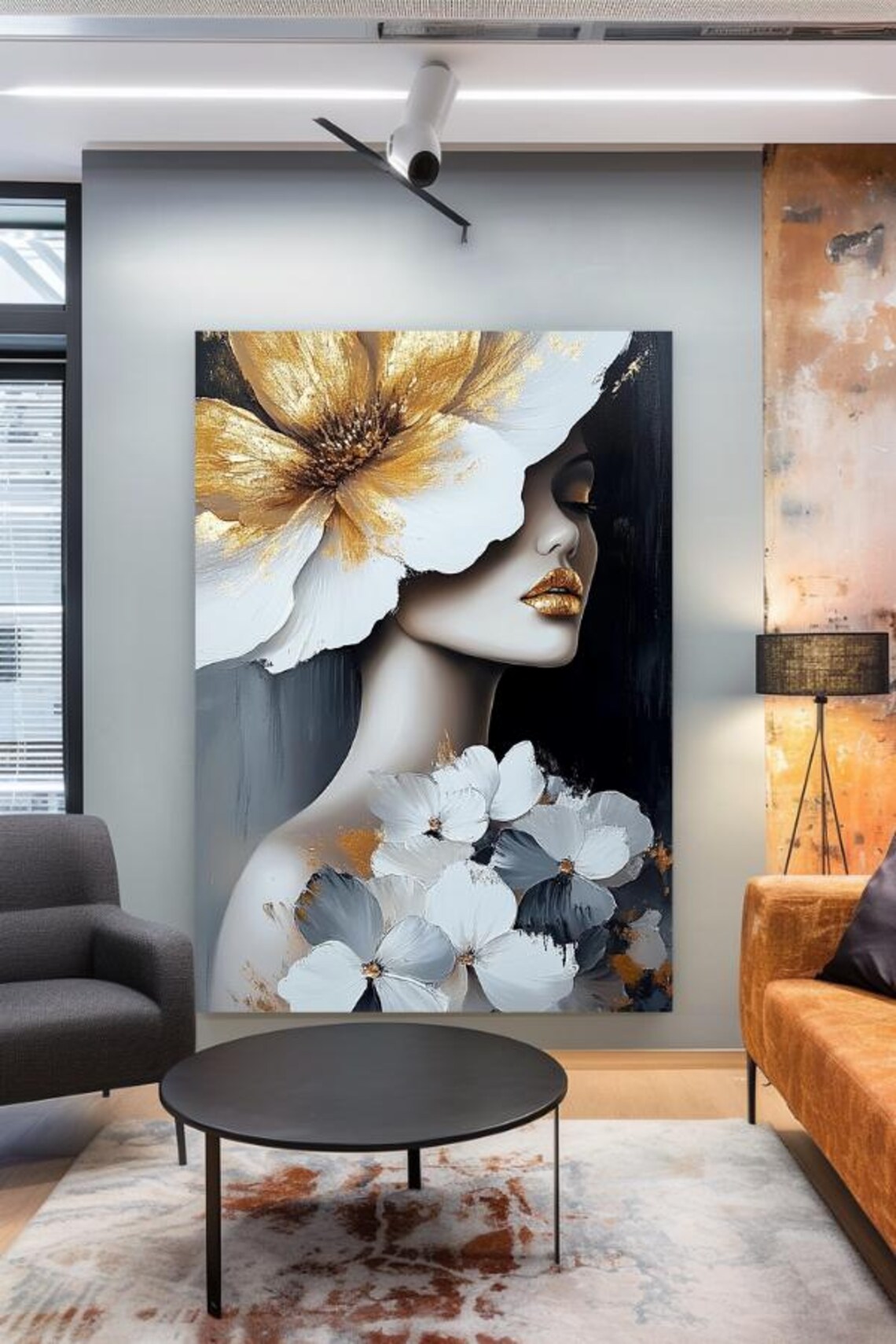 Bloom Elegant Woman With Large White And Gold Flowers Poster - Image 2